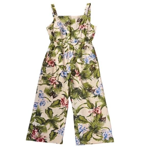 one clothing Pants - One Clothing Tropical Linen Blend Cropped Wide Leg Jumpsuit M Summer Vacation